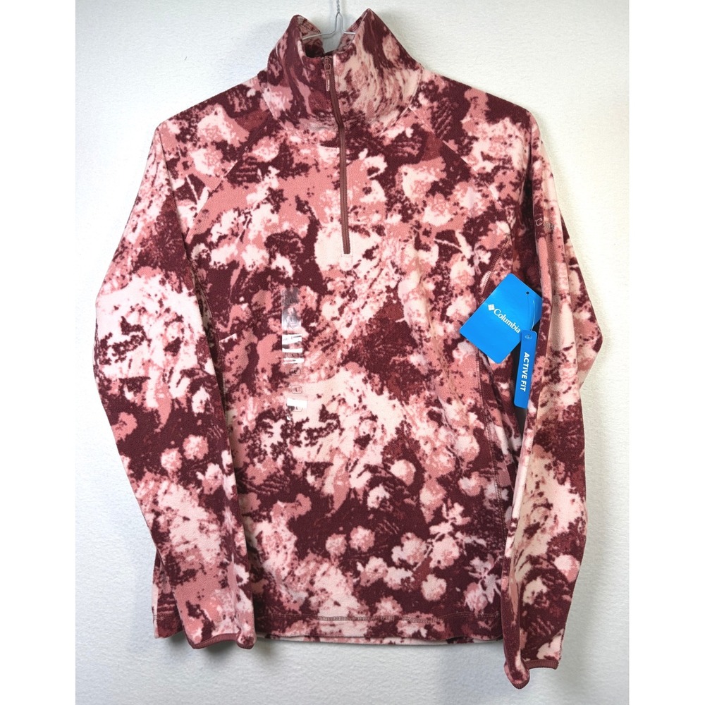 Columbia Arctic Air Half Zip Women Large Pink NWT Printed Fleece Pullover XK1447